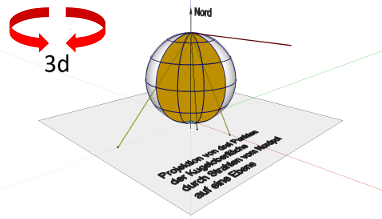 Descriptive Geometry; Stereografic projection; Sphere and plane; Projection: Points to plan (1/6)